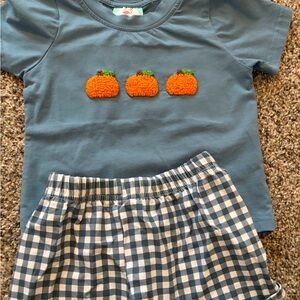 Blue Kids Short Sleeve Tee with Pumpkin Design